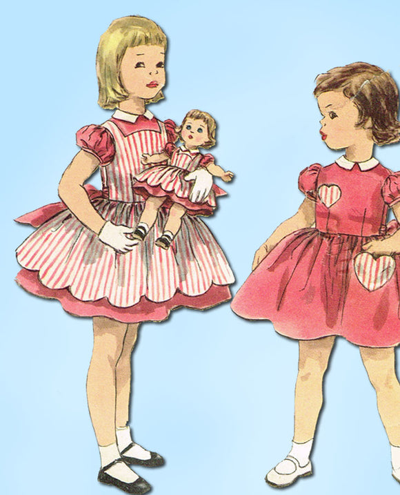 1950s VTG Simplicity Sewing Pattern 1745 Toddler Girls Dress Matching Doll Sz 3