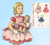 1950s VTG Simplicity Sewing Pattern 1745 Toddler Girls Dress Matching Doll Sz 3