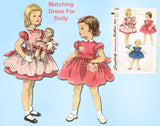 1950s VTG Simplicity Sewing Pattern 1745 Toddler Girls Dress Matching Doll Sz 3
