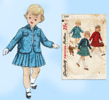 1950s Vintage Simplicity Sewing Pattern 1747 Uncut Toddler Girls Suit Sz 6