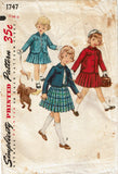 1950s Vintage Simplicity Sewing Pattern 1747 Uncut Toddler Girls Suit Sz 6