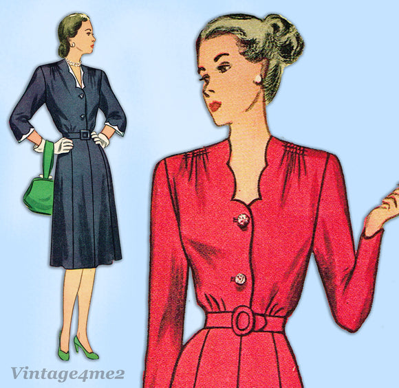 Simplicity 1751: 1940s Easy Uncut Misses Street Dress 35B Vintage Sewing Pattern