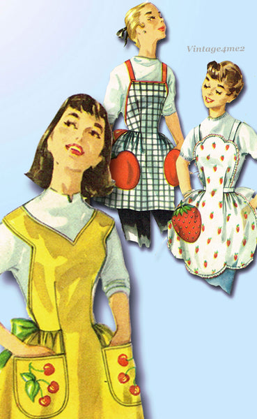1950s Vintage Simplicity Sewing Pattern 1756 Cute Strawberry Apron Fits All
