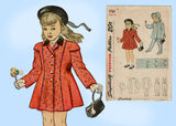 Simplicity 1761: 1940s Uncut Toddler Girls Coat & Hat Sz6 Vintage Sewing Pattern