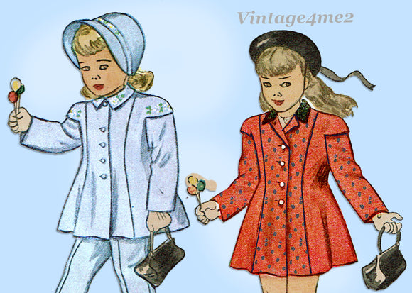 Simplicity 1761: 1940s Uncut Toddler Girls Coat & Hat Sz6 Vintage Sewing Pattern