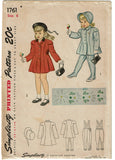 Simplicity 1761: 1940s Uncut Toddler Girls Coat & Hat Sz6 Vintage Sewing Pattern