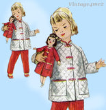 1950s Vintage Simplicity Sewing Pattern 1785 Uncut Girls Pjs & Doll Pjs Size 4