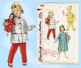 1950s Vintage Simplicity Sewing Pattern 1785 Uncut Girls Pjs & Doll Pjs Size 4