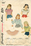 1940s Vintage Simplicity Sewing Pattern 1801 FF Toddler Girls Smocked Blouse Sz2