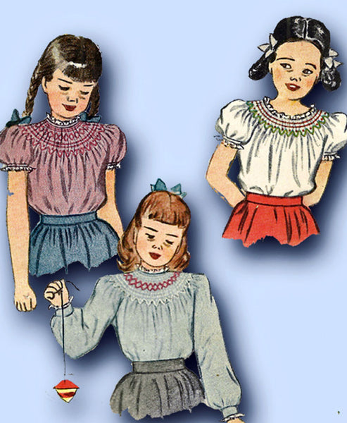 1940s Vintage Simplicity Sewing Pattern 1801 FF Toddler Girls Smocked Blouse Sz2