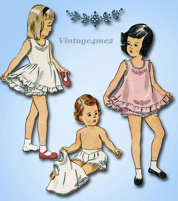 1940s Vintage Simplicity Sewing Pattern 1806 Toddler Girls Slip & Panties Sz 2