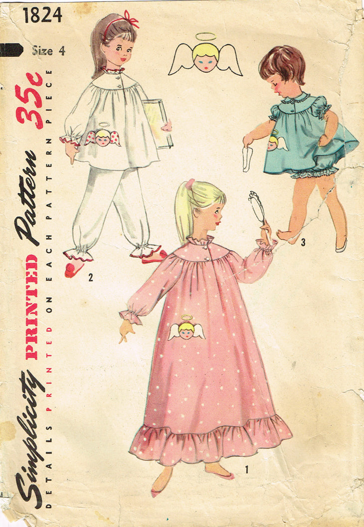 1950s Vintage Simplicity Sewing Pattern 1824 Girls Angel Nightgown – Vintage4me2 1950s Vintage Simplicity Sewing Pattern 1824 Girls Angel Nightgown – Vintage4me2