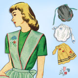 1940s Vintage Simplicity Sewing Pattern 1837 Uncut Misses Embroidered Apron MED