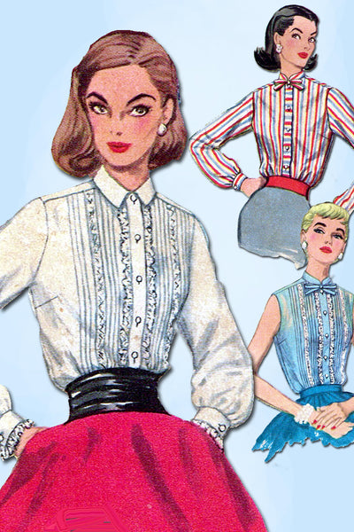 1950s Vintage Simplicity Sewing Pattern 1837 Misses Tucked Blouse Size 12 32B