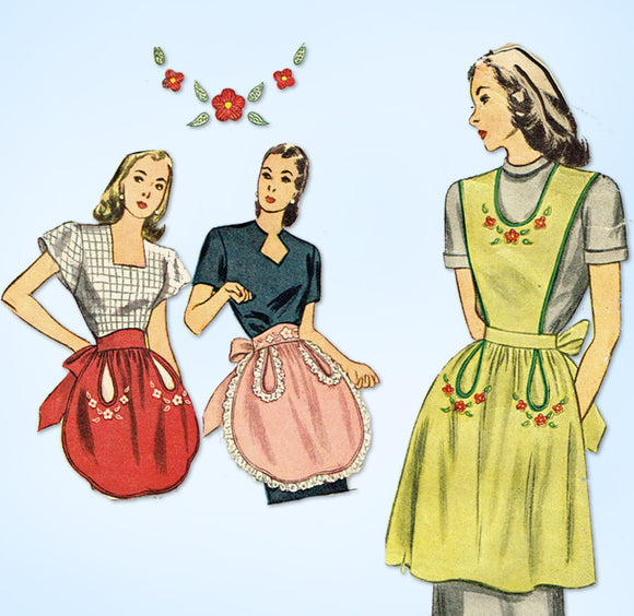 1940s Vintage Simplicity Sewing Pattern 1838 Charming Misses Apron Set Size Med