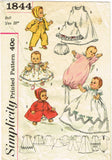1950s Vintage Simplicity Sewing Pattern 1844 Tiny Tears 20 Inch Doll Clothes