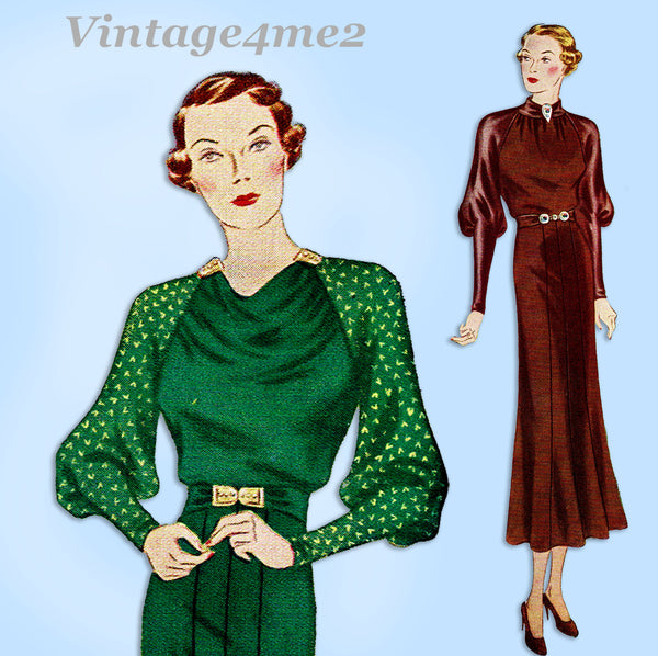 Simplicity 1850: 1930s Rare Misses Dinner Dress Sz 38 B Vintage Sewing Pattern