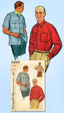 1950s Vintage Simplicity Sewing Pattern 1860 Men's Raglan Shirt Size 38 40 Chest