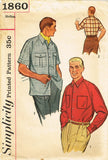 1950s Vintage Simplicity Sewing Pattern 1860 Men's Raglan Shirt Size 38 40 Chest