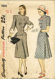 1940s Vintage Simplicity Sewing Pattern 1866 Misses Double Breasted Peplum Suit 29 B