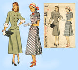 1940s Vintage Simplicity Sewing Pattern 1866 Misses Double Breasted Peplum Suit 29 B