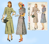 1940s Vintage Simplicity Sewing Pattern 1866 Misses Double Breasted Peplum Suit 32B
