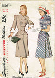 1940s Vintage Simplicity Sewing Pattern 1866 Misses Double Breasted Peplum Suit 32B