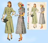 1940s Vintage Simplicity Sewing Pattern 1866 Misses Double Breasted Peplum Suit 36B