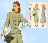 1940s Vintage Simplicity Sewing Pattern 1866 Misses Double Breasted Peplum Suit 36B