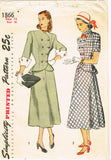 1940s Vintage Simplicity Sewing Pattern 1866 Misses Double Breasted Peplum Suit 36B
