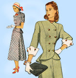 1940s Vintage Simplicity Sewing Pattern 1866 Misses Double Breasted Peplum Suit 29 B