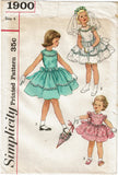 1950s Vintage Simplicity Sewing Pattern 1900 Toddler Girls Party Dress Size 4