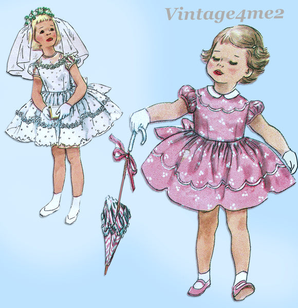 1950s Simplicity Sewing Pattern 1900 Toddler Girls Party Dress