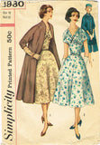 1950s Vintage Simplicity Sewing Pattern 1930 Misses Dress and Swagger Coat 32B
