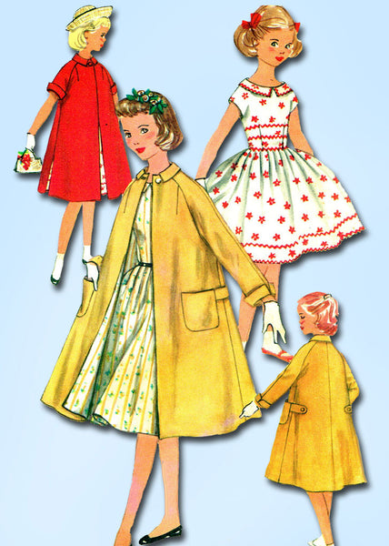 1950s Vintage Simplicity Sewing Pattern 1934 Girls Party Dress and Coat Size 8