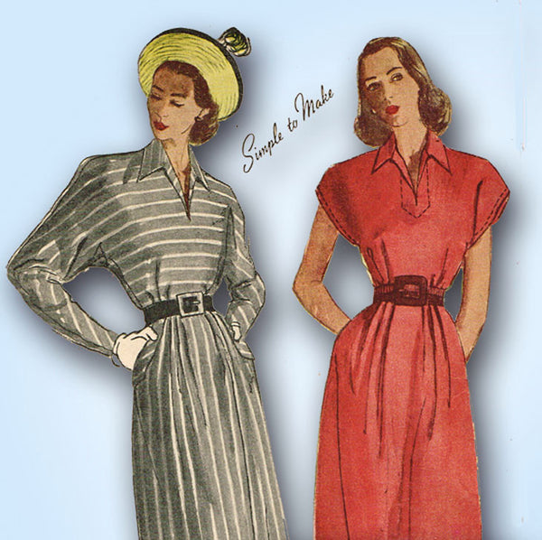 1940s Vintage Simplicity Sewing Pattern 1936 Misses Dress Batwing Sleeves Sz 32B -Vintage4me2