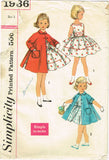 1950s Vintage Simplicity Sewing Pattern 1936 Easy Baby Girls Dress and Coat Size 2