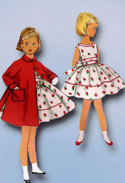 1950s Vintage Simplicity Sewing Pattern 1936 Simple Girls Dress & Coat Size 4