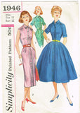 Simplicity 1946: 1950s Misses Shirtwaist Dress Sz 32B Vintage Sewing Pattern