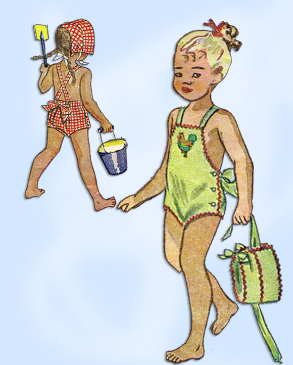 1940s Original Vintage Simplicity Sewing Pattern 1990 Baby Romper & Bonnet Sz 6 mos