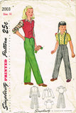 1940s Vintage Simplicity Sewing Pattern 2003 Little Girls Pants Suit Size 10 28B