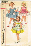 1950s Vintage Toddler Girls Sun Dress Simplicity Sewing Pattern 2017 Size 4 23B