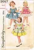 1950s Vintage Toddler Girls Sun Dress Simplicity Sewing Pattern 2017 Size 5