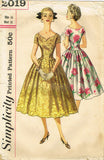 1950s Vintage Simplicity Sewing Pattern 2019 Uncut Misses Cocktail Dress Sz 36 B - Vintage4me2