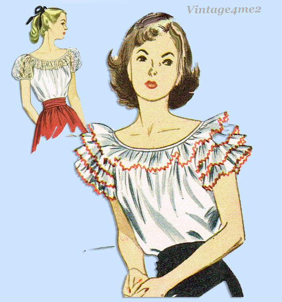 1940s Vintage Simplicity Sewing Pattern 2034 Misses Peasant Blouse Size 30 Bust