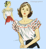 1940s Vintage Simplicity Sewing Pattern 2034 Misses Peasant Blouse Size 30 Bust