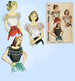 1940s Vintage Simplicity Sewing Pattern 2034 Misses Peasant Blouse Size 30 Bust