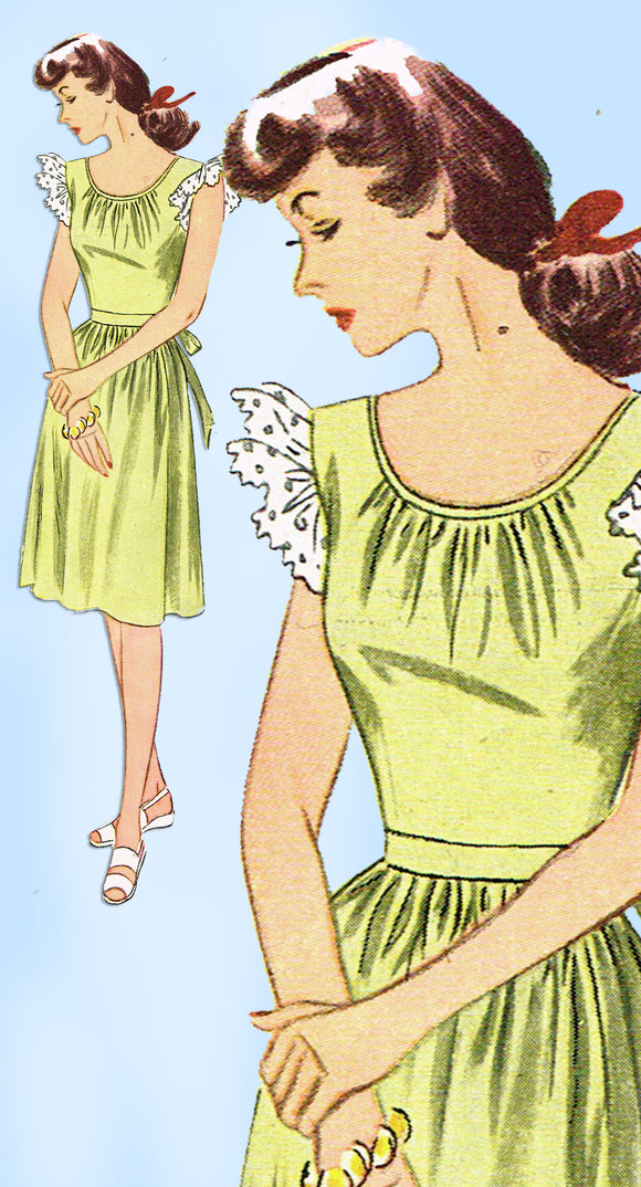1940s Vintage Simplicity Sewing Pattern 2042 Charming Misses WWII Dress Sz 32 B - Vintage4me2
