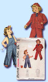 1940s Vintage Simplicity Sewing Pattern 2043 Toddler Girls Overalls & Jacket Sz2 - Vintage4me2
