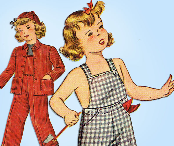 1940s Vintage Simplicity Sewing Pattern 2043 Toddler Girls Overalls & Jacket Sz6 - Vintage4me2
